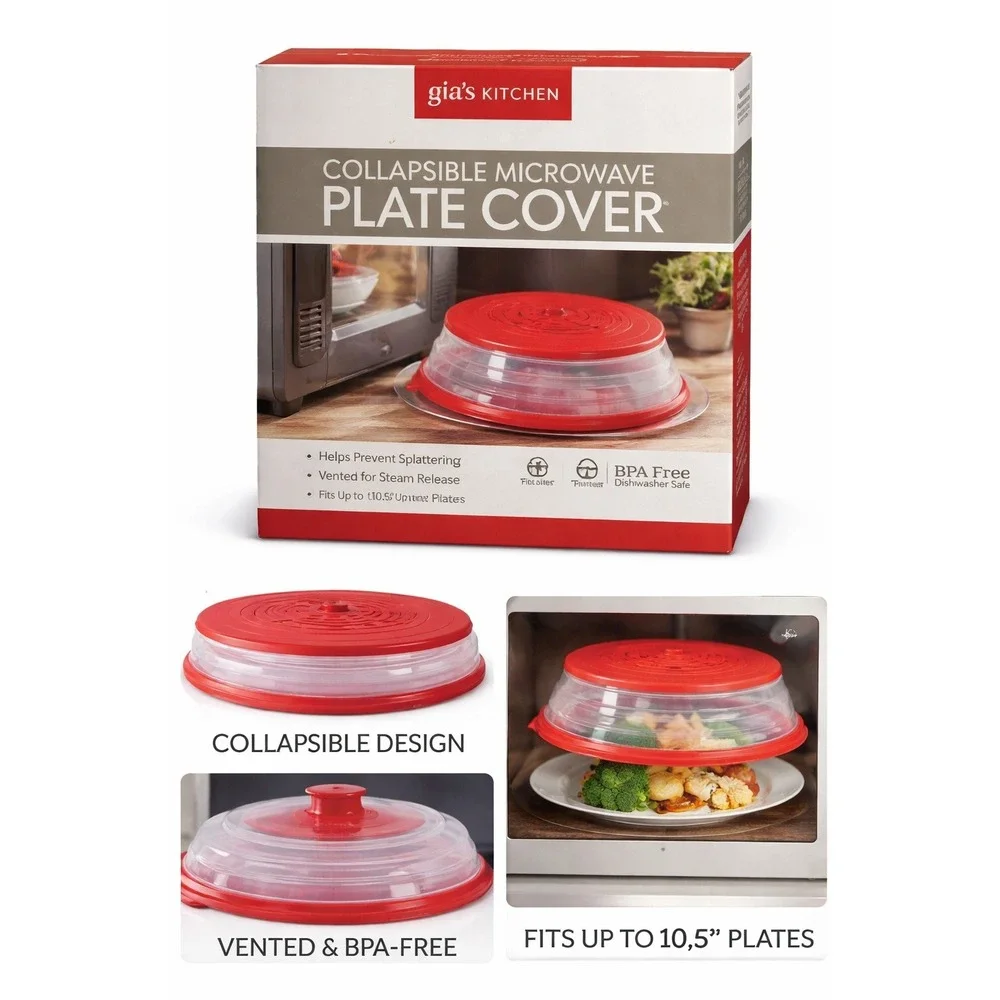 Gias Kitchen Collapsible Microwave Plate Cover Red Splatter Guard Strainer 18667
